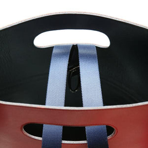 Inner details in blue nylon and red leather handmade in Italy