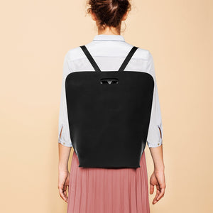 Black leather minimal backpack handmade in italy